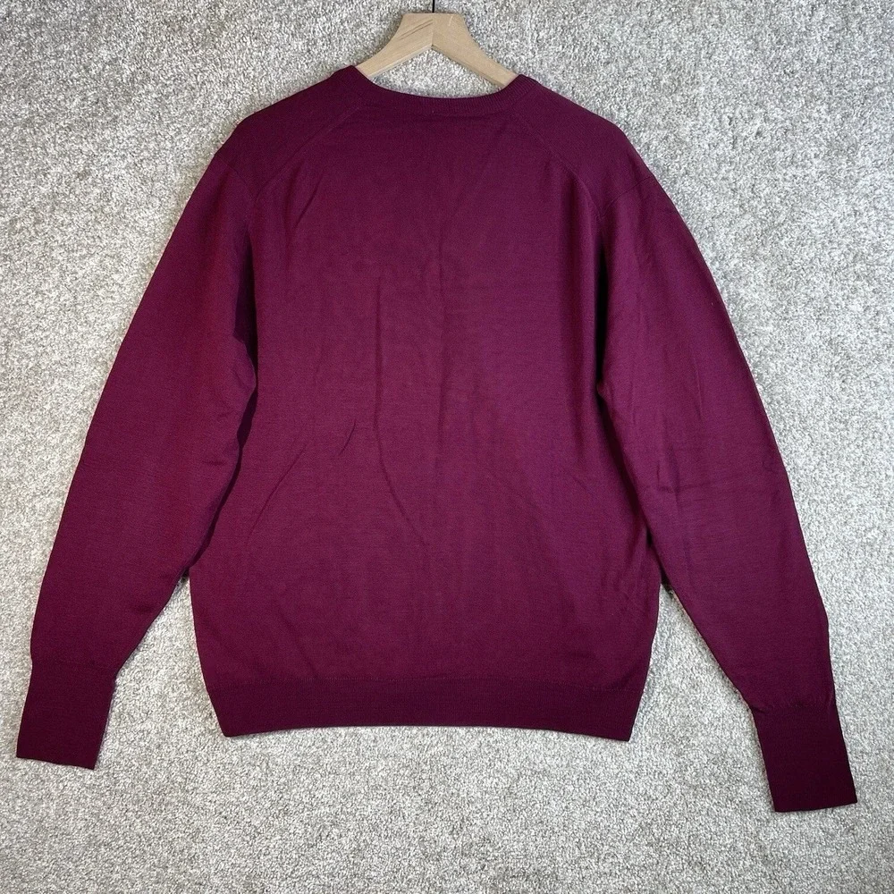 St Michael Sweater Mens 44‎ Burgundy V-Neck Pure Botany Wool Vintage UK Made